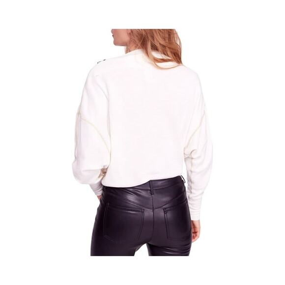 Free People We The Free Ivory Thermal Nikala Zip Shoulder Top Size Small - Picture 2 of 12